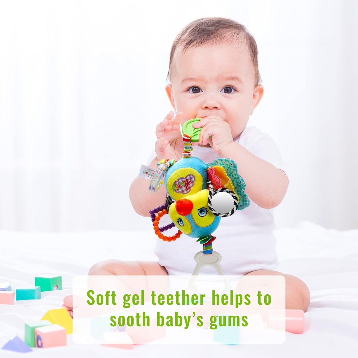 Baby Stroller and Car Seat Toys for Infant - Hanging Rattle Teether Clip on Soft Plush Baby Toys