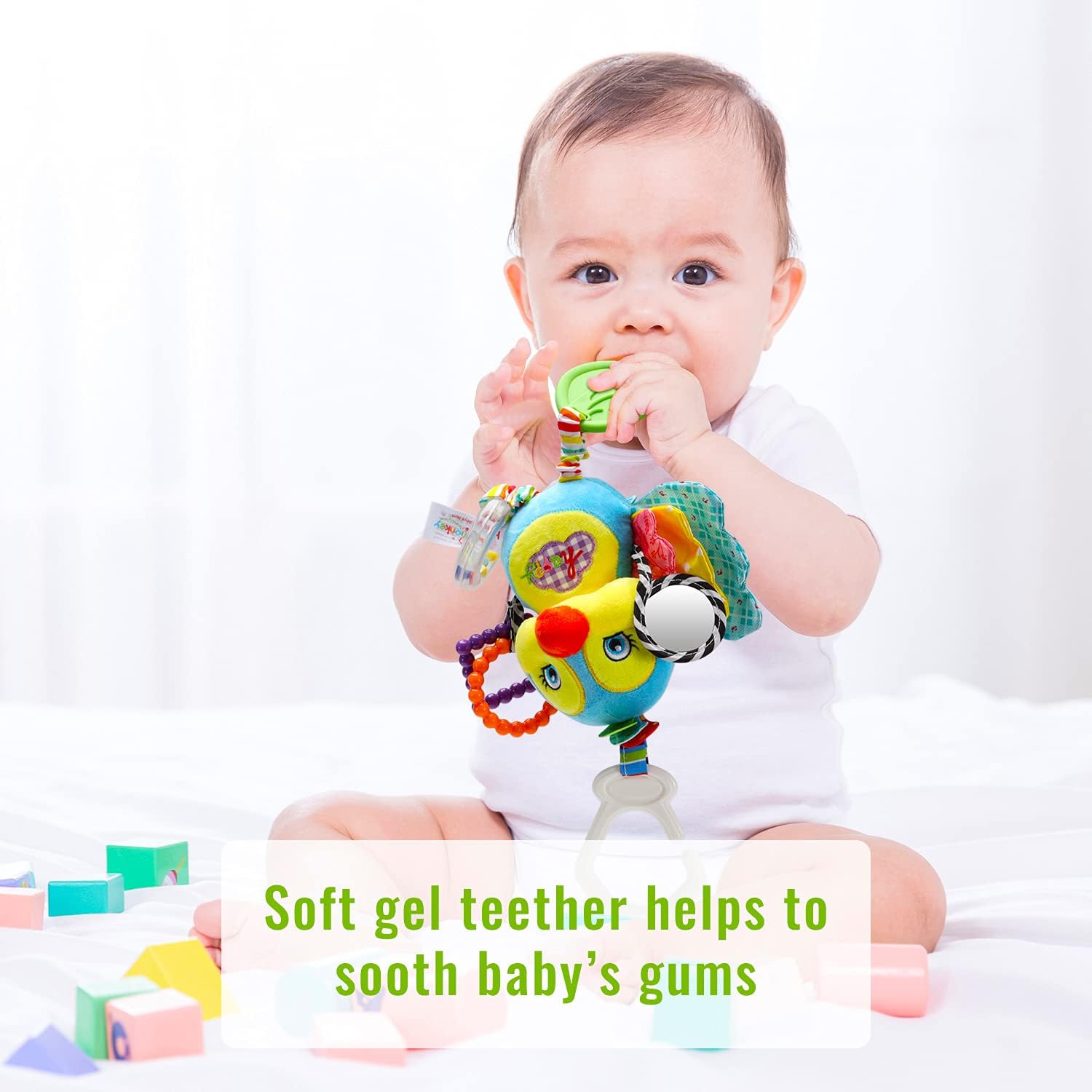 Baby Stroller and Car Seat Toys for Infant - Hanging Rattle Teether Clip on Soft Plush Baby Toys