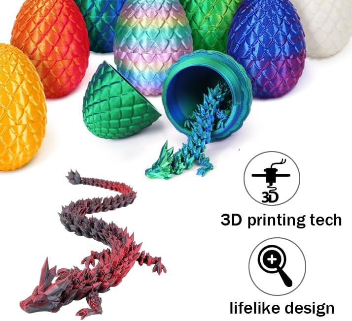 Cessfle 3D Printed Dragon in Egg, Crystal Dragon Eggs with Dragon Inside, Full Articulated Dragon