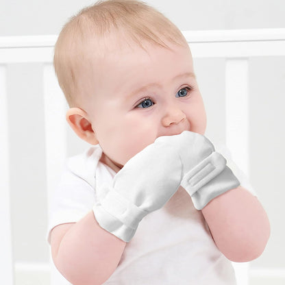 Newborn Baby No Scratch Mittens Stay On, 100% Cotton Breathable, Adjustable Infant Gloves for Baby
