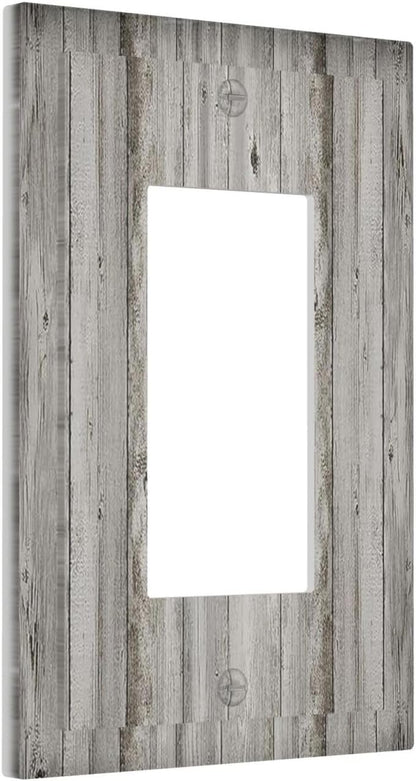 Decorative Outlet Covers Farmhouse Rustic Grey Barn Door Wood 1 Gang Single Rocker Light Switch