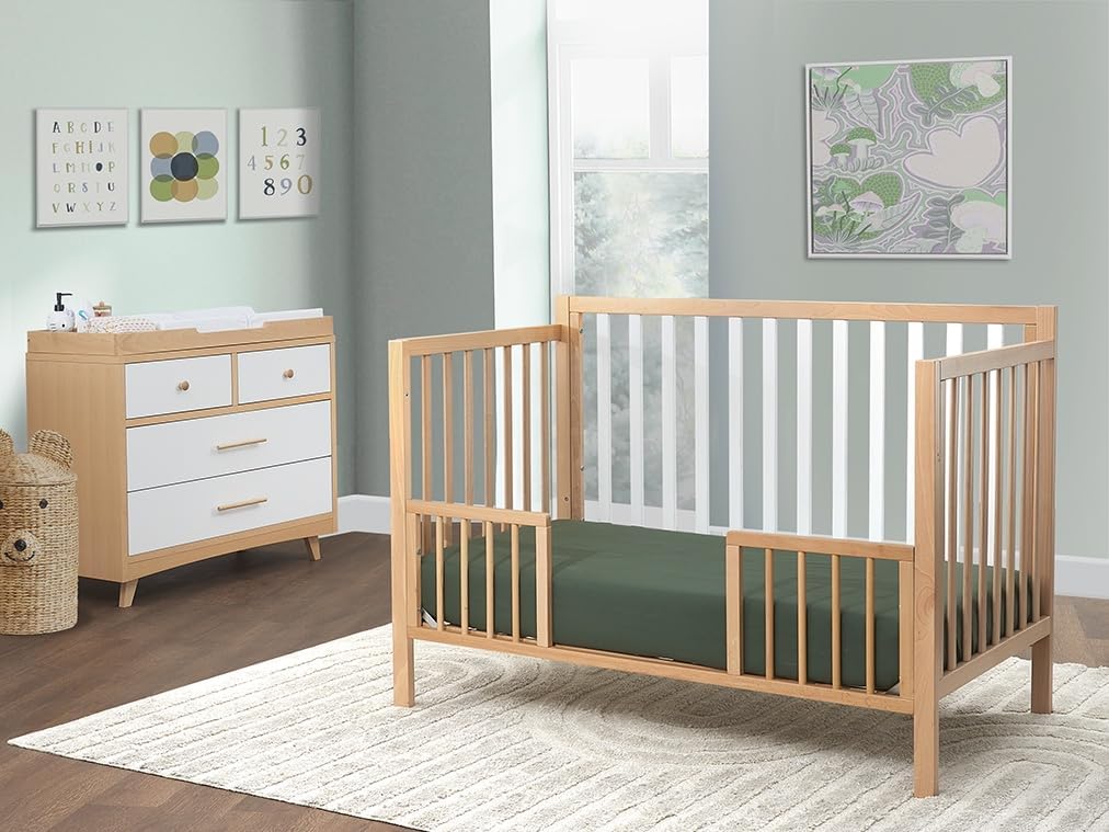 Sorelle Essex Euro 4-in-1 Convertible Crib & Changer – Nursery Furniture Set, Wooden Baby Crib with