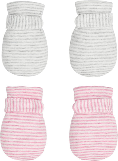Newborn Baby No Scratch Mittens Stay On, 100% Cotton Breathable, Adjustable Infant Gloves for Baby