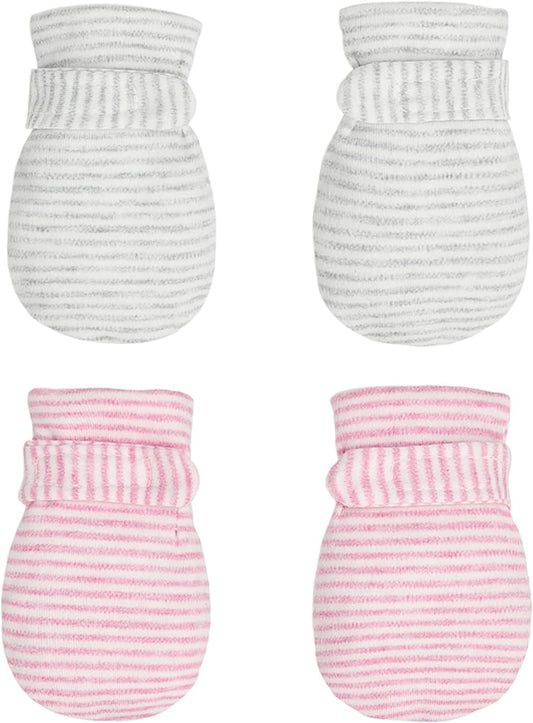 Newborn Baby No Scratch Mittens Stay On, 100% Cotton Breathable, Adjustable Infant Gloves for Baby