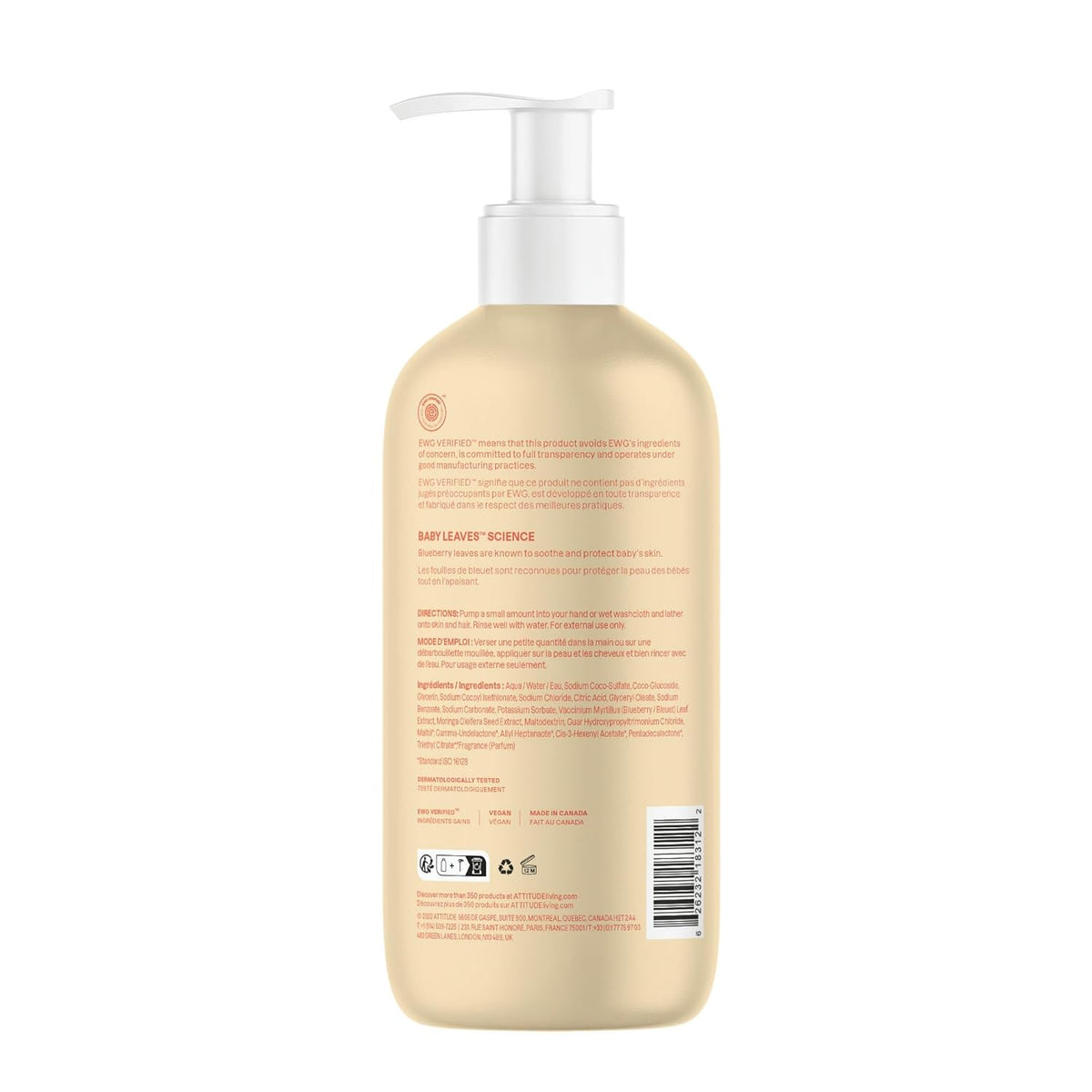 ATTITUDE 2-in-1 Shampoo and Body Wash for Baby, EWG Verified, Dermatologically Tested, Vegan, Pear