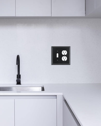 2-Pack Combo Toggle/Duplex Light Switch Cover Plate, Black Wall Outlet Cover Plate, Decorative Wall