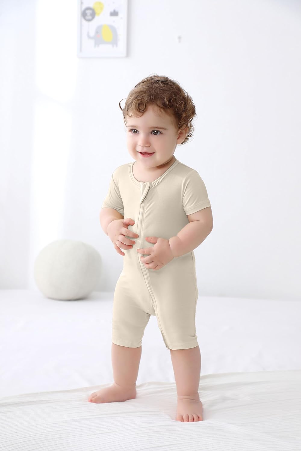 GUISBY Rayon made from bamboo Baby Pajamas Short Sleeve Footless Rompers 2 Way Zipper Sleeper for