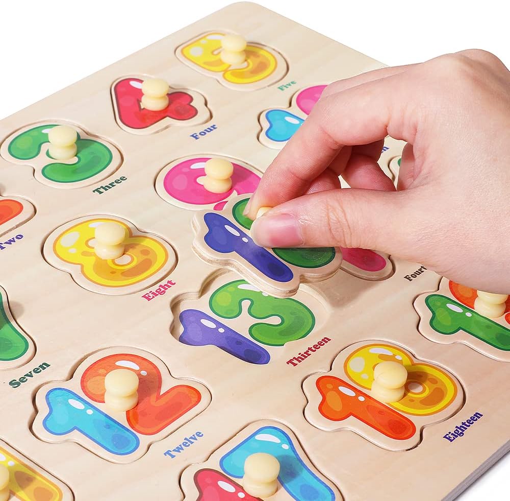 GRINNNIE Wooden Peg Puzzle for Toddlers, 6 Pack Toddler Puzzles Set for 3 4 5 Years Old (Alphabet