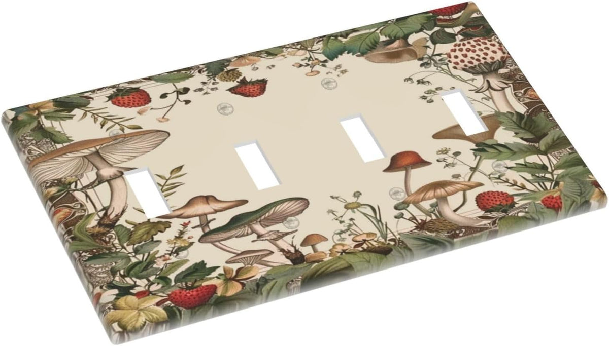 Decorative Switch Covers Plate Rustic Mushroom Garden Red Strawberry 4 Gang Artistic Wall Plate