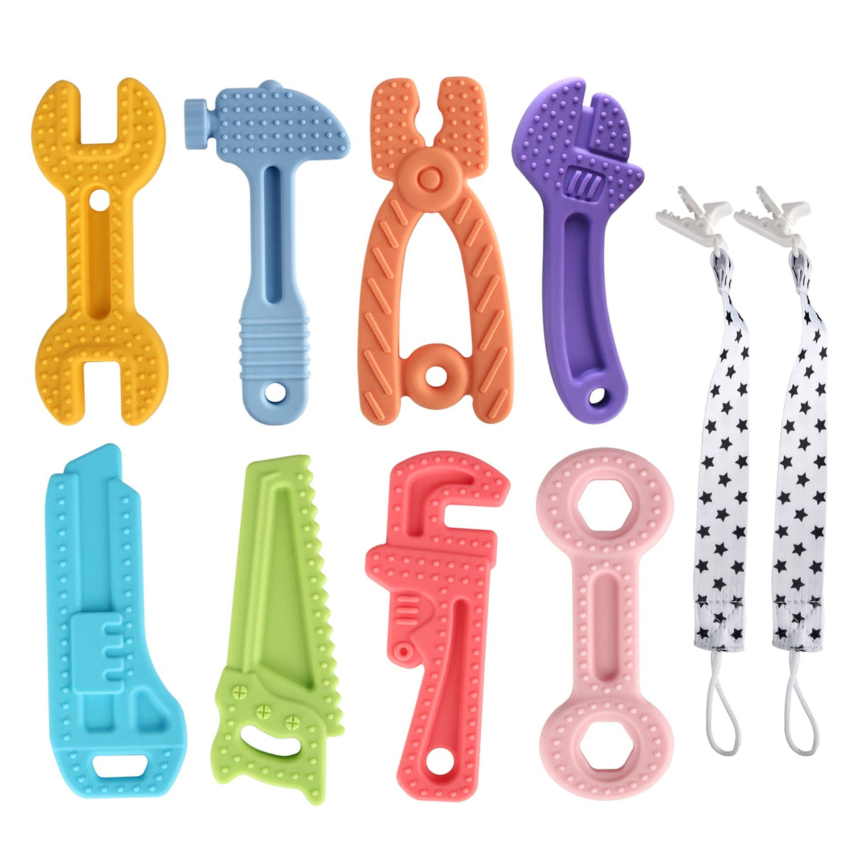 Fu Store 4 Pack Soft Silicone Teething Toys for 0-12Months 6-24 Months Toddlers Infant Hammer Tools