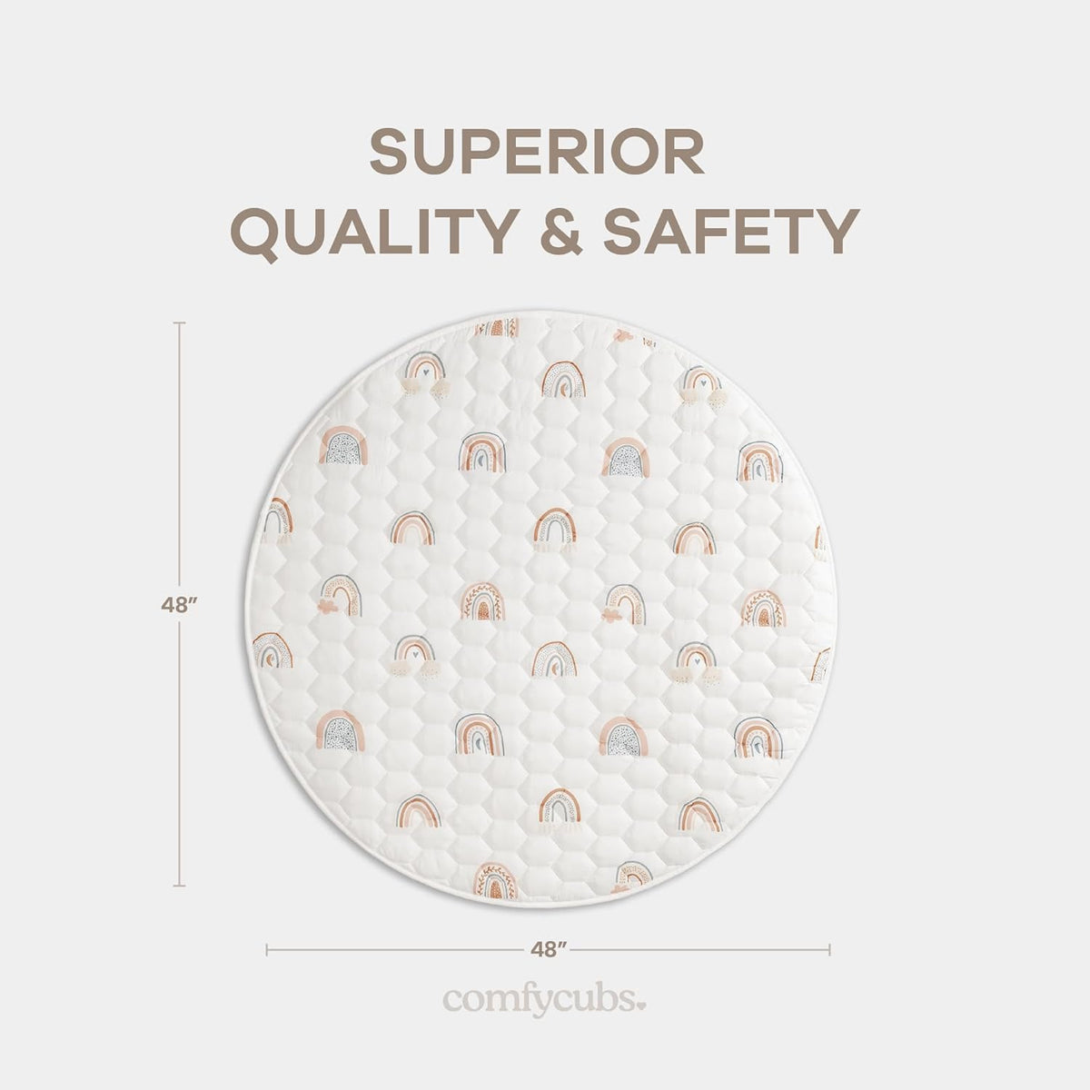 Comfy Cubs Round Kids Play Mat - Medium 48 inches Soft Quilted Baby Floor Mat with Non-Slip Bottom