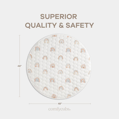Comfy Cubs Round Kids Play Mat - Medium 48 inches Soft Quilted Baby Floor Mat with Non-Slip Bottom