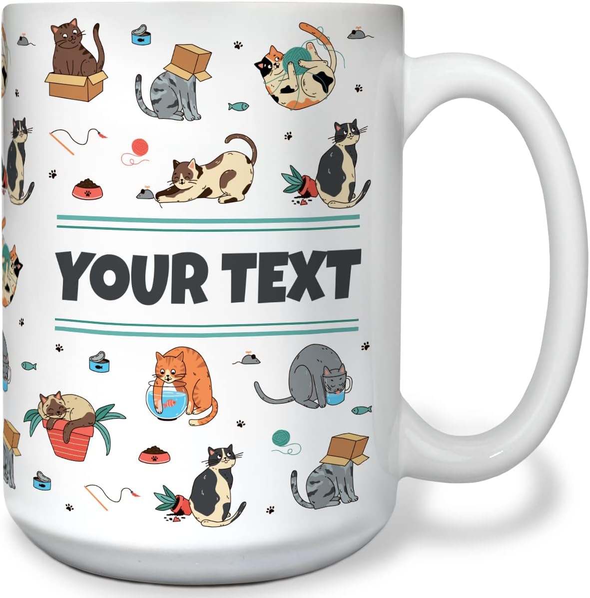 Personalized Mug for Kids - Cats - Custom Name/Text, Ceramic Hot Chocolate/Cocoa/Coffee Cup for