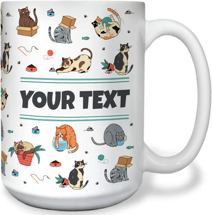 Personalized Mug for Kids - Cats - Custom Name/Text, Ceramic Hot Chocolate/Cocoa/Coffee Cup for