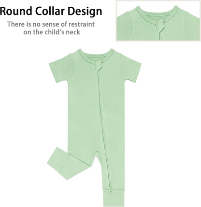 GUISBY Footless Short Sleeve Baby Pajamas with Zipper Cotton Infant Sleepwear