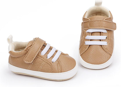 SOFMUO Baby Boys Girls High Top Ankle PU Leather Sneakers Soft Rubber Sole Infant Moccasins Newborn