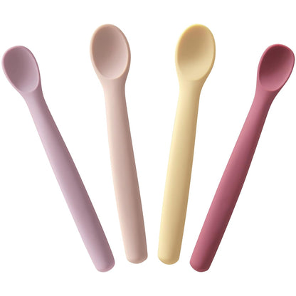 Moonkie Silicone Baby Spoons Set of 4, Two Sizes Feeding Spoon for First Stage 4+ Months, Baby