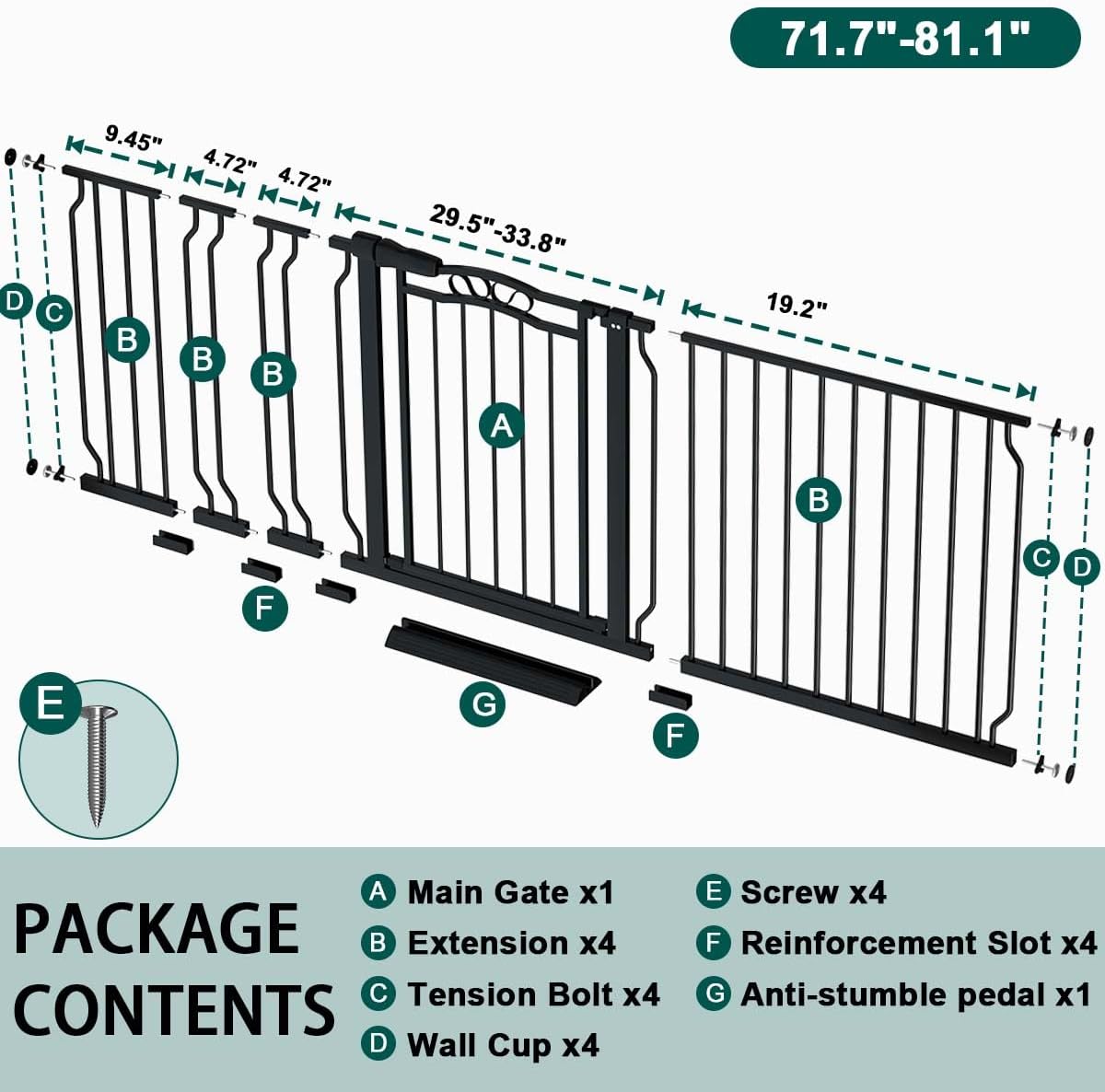 Fairy Baby 67.3"-81.1" Extra Wide Baby Gate for Stairs, Large Pet Dog Gate for Wide Openings