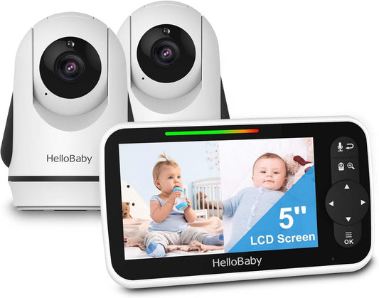 HelloBaby Video Baby Monitor with 2 Cameras and 5 Inch Split Screen Display, Remote Control Cameras