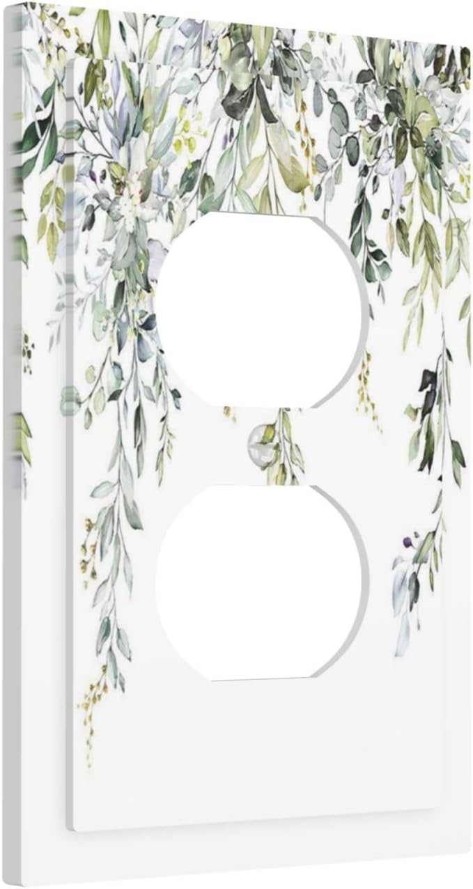 Outlet Covers Boho Farmhouse Flower Leaf Sage Green 1 Gang Duplex Wall Plate Decorative Switch