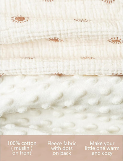 Konssy Baby Blankets for Unisex Boys Girls, Super Soft Nursery Minky Blankets with Muslin Cotton