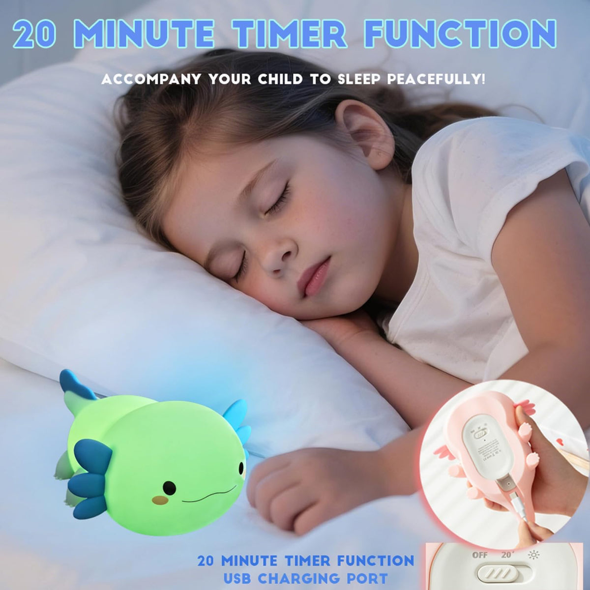 DREAMING MY DREAM Axolotl Night Light for Kids,Cute Axolotl Gifts lamp Rechargeable Light Table