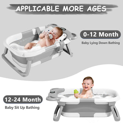 MoreFeel Collapsible Baby Bathtub for Newborn with Thermometer & 1 Hooded Towel & 1 Soft Floating