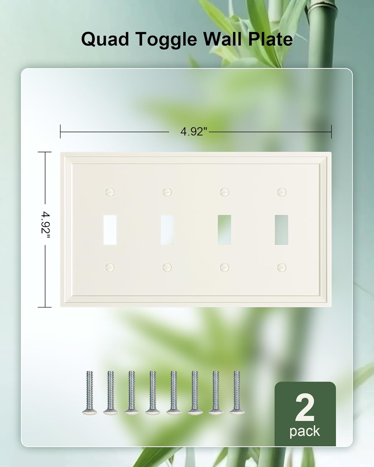 2-Pack Quad Toggle Light Switch Cover Plate, Light Almond Decorative Switch Plate Covers, Natural