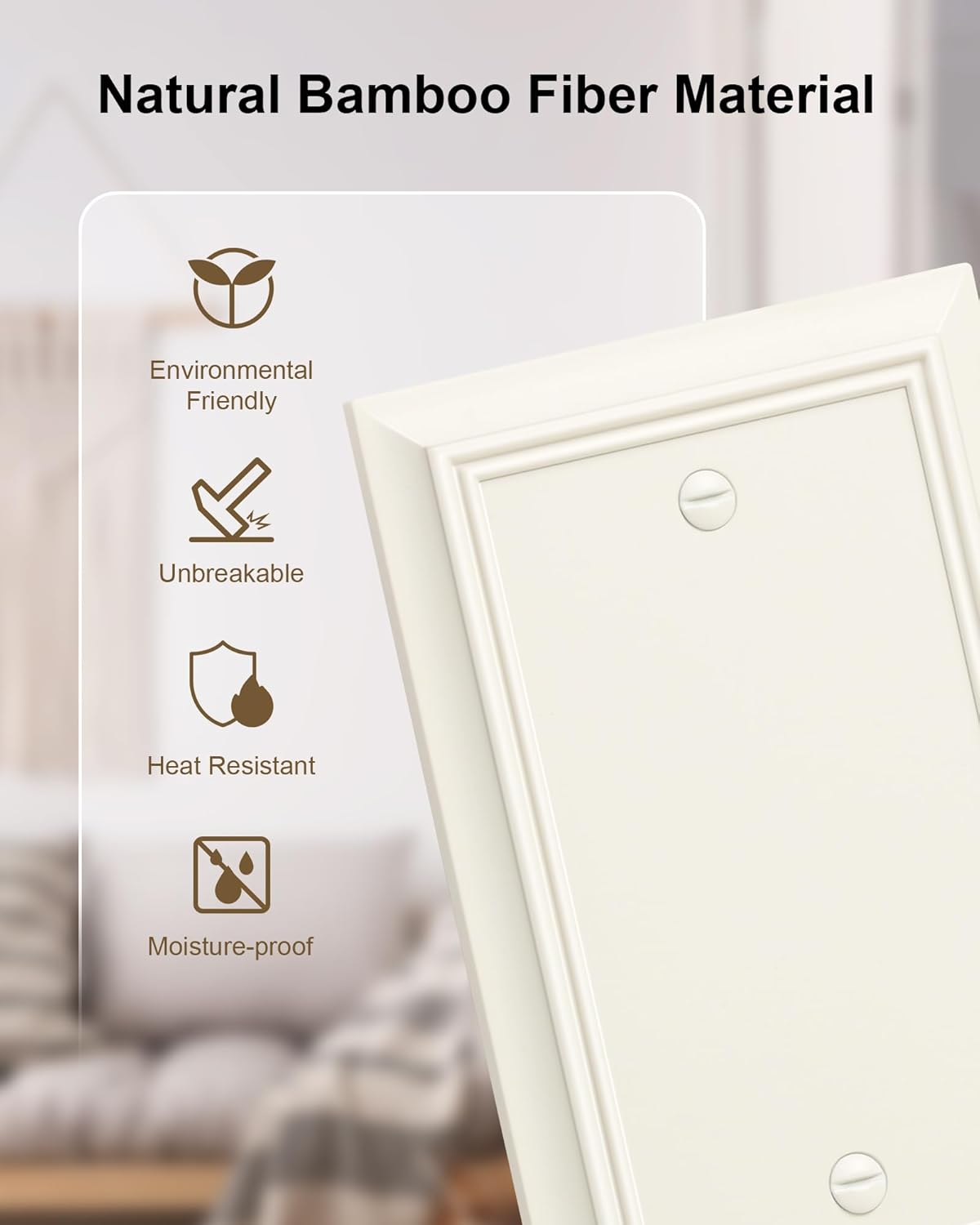 2-Pack Single Blank Wall Plate, Durable Natural Bamboo Fiber Wall Plate Cover,Light Almond 1 Gang