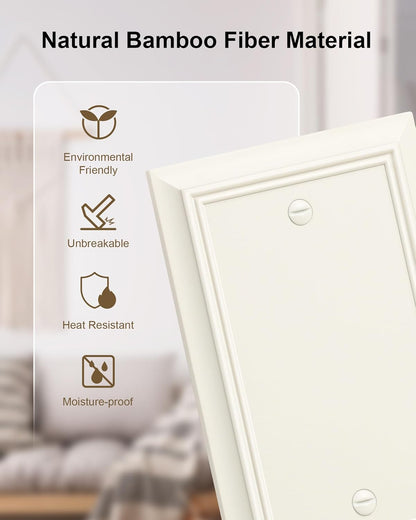 2-Pack Single Blank Wall Plate, Durable Natural Bamboo Fiber Wall Plate Cover,Light Almond 1 Gang