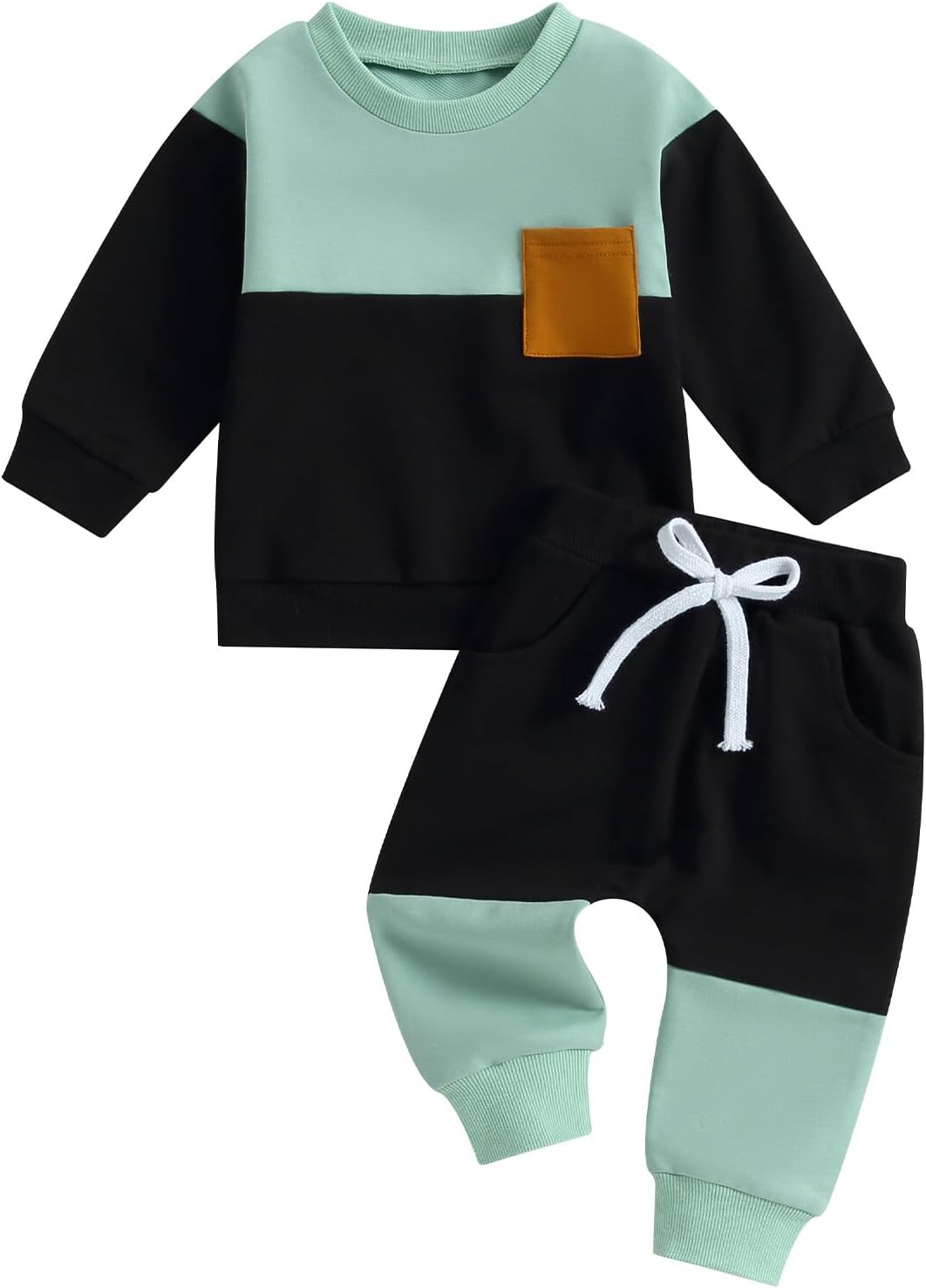 Kupretty Toddler Baby Boy Fall Winter Clothes Color Block Long Sleeve Sweatshirt Pullover Tops +