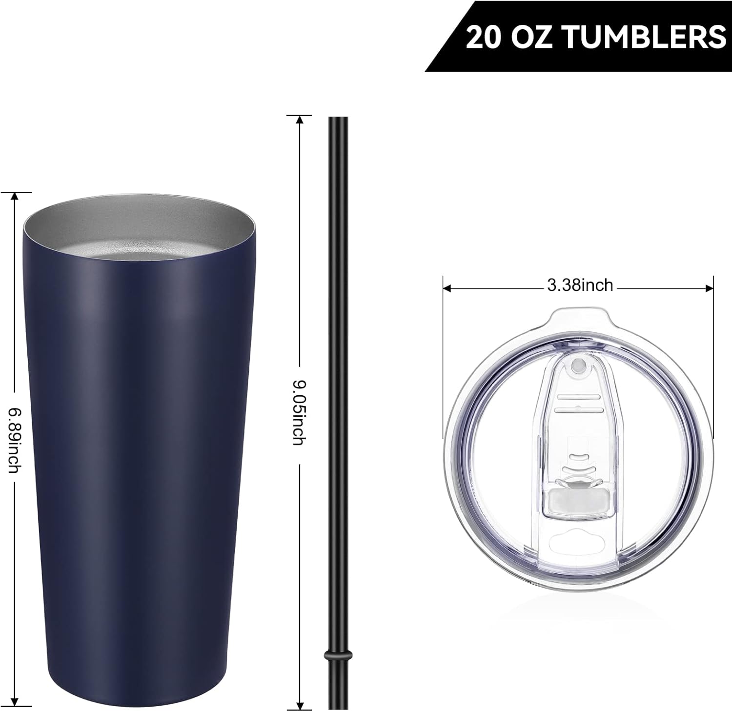 VEGOND 20oz Tumbler Bulk with Lid and Straw 6 Pack, Stainless Steel Vacuum Insulated Tumbler