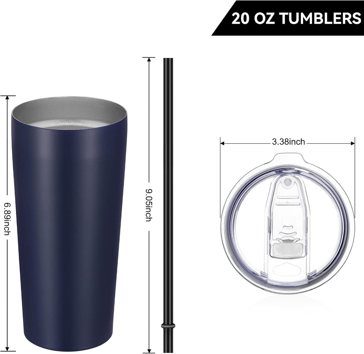 VEGOND 20oz Tumbler Bulk with Lid and Straw 1 Pack, Stainless Steel Vacuum Insulated Tumbler