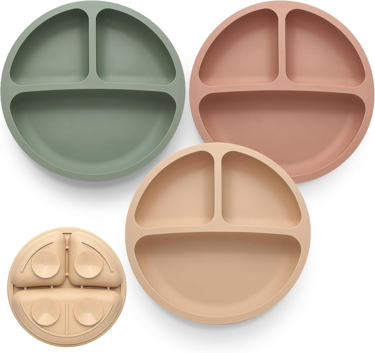 Suction Plates for Baby 3 pack, Stay Put Divided Toddler Plates, 100% Food Grade Silicone Baby