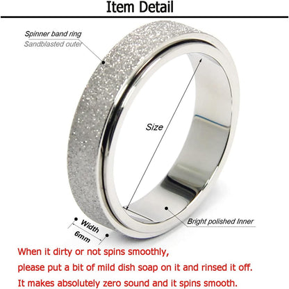 Anxiety Ring for Women Men, Titanium Stainless Steel Spinner Ring, 5 Colors, 6MM, Size 6-10, 3