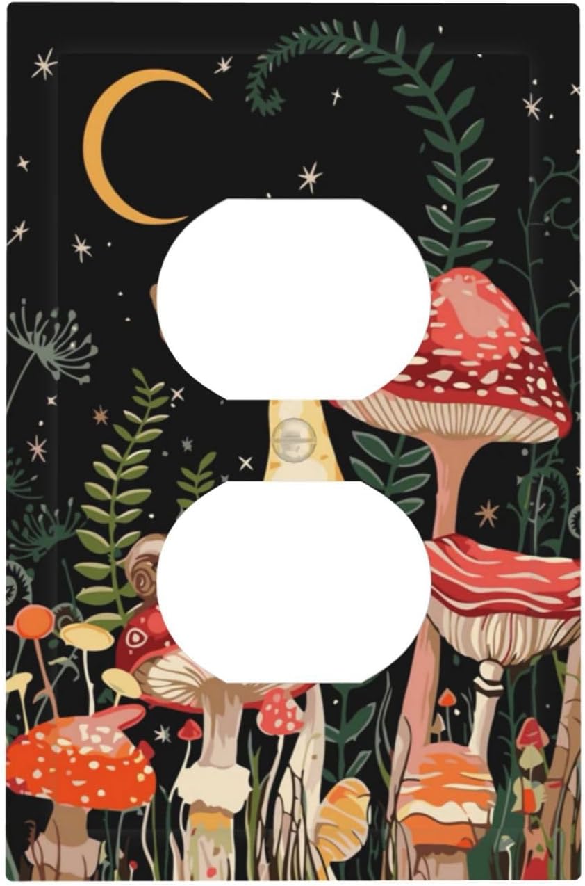Moon Star Red Mushroom Forest Butterfly Green Plant Outlet Covers 1 Gang Duplex Light Switch Cover