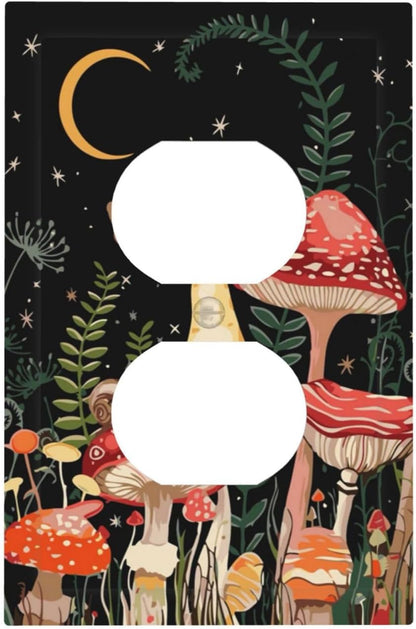 Moon Star Red Mushroom Forest Butterfly Green Plant Outlet Covers 1 Gang Duplex Light Switch Cover
