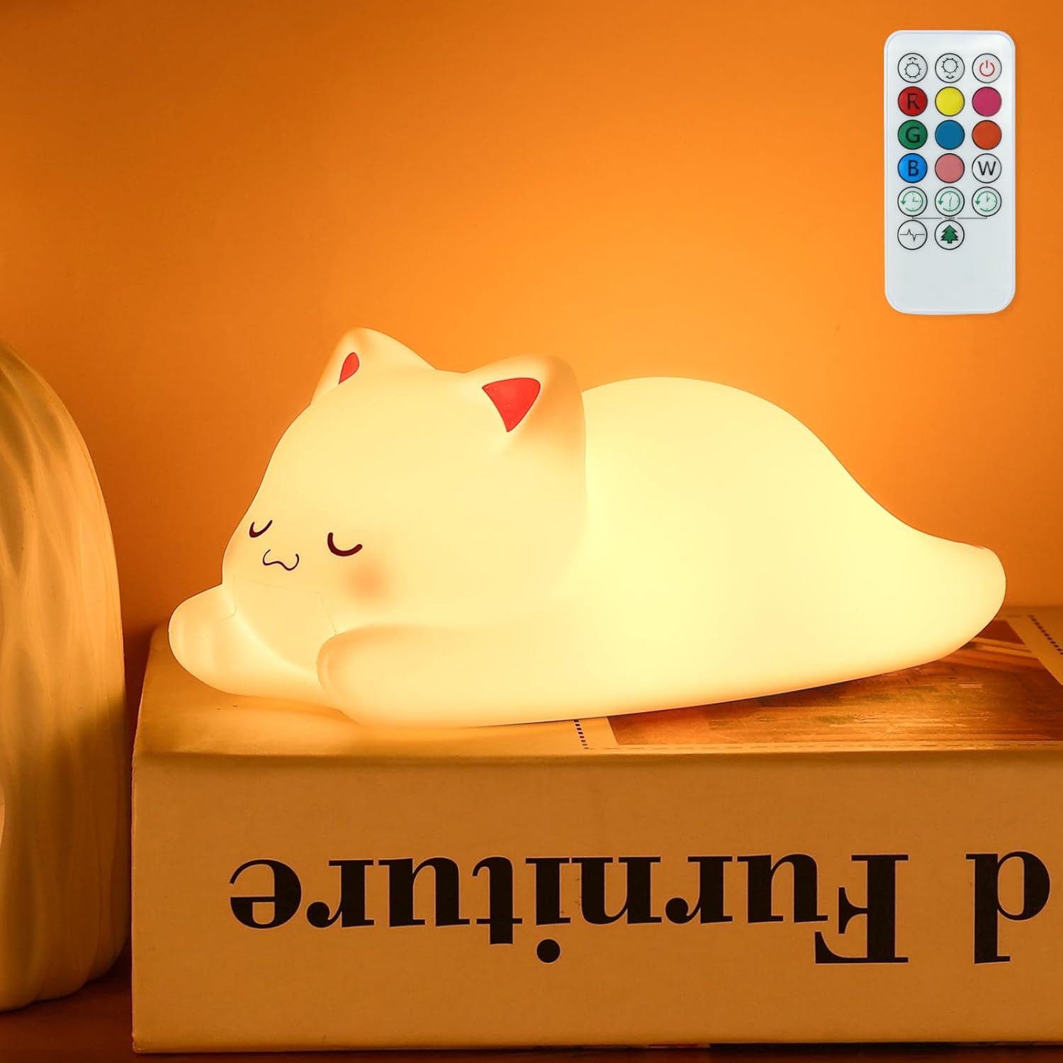 LOVERUIS Cute Night Light for Kids Cat Night-Light Baby Girl Squishy NightLight 1/3 Hour Timer