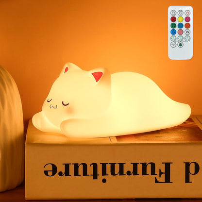 LOVERUIS Cute Night Light for Kids Cat Night-Light Baby Girl Squishy NightLight 1/3 Hour Timer