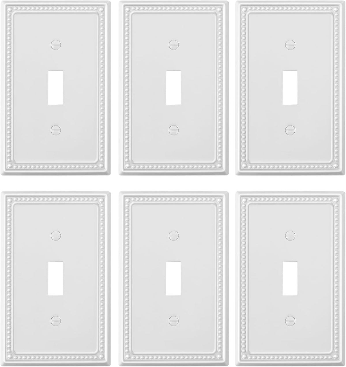 6-Pack Single Toggle Light Switch Cover Plate, Pearls Decorative Switch Plate Covers, Pure White 1