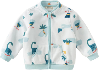 DAVE & BELLA Kids Printed Polar Fleece Jacket Toddler Baby Boys Girls Zip Up Long Sleeve Spring