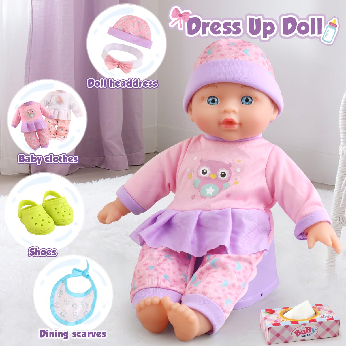 Baby Doll with Stroller Set for Realistic Pretend Play for 3 4 5 6 7 Year Old Toddler Girls Gifts.