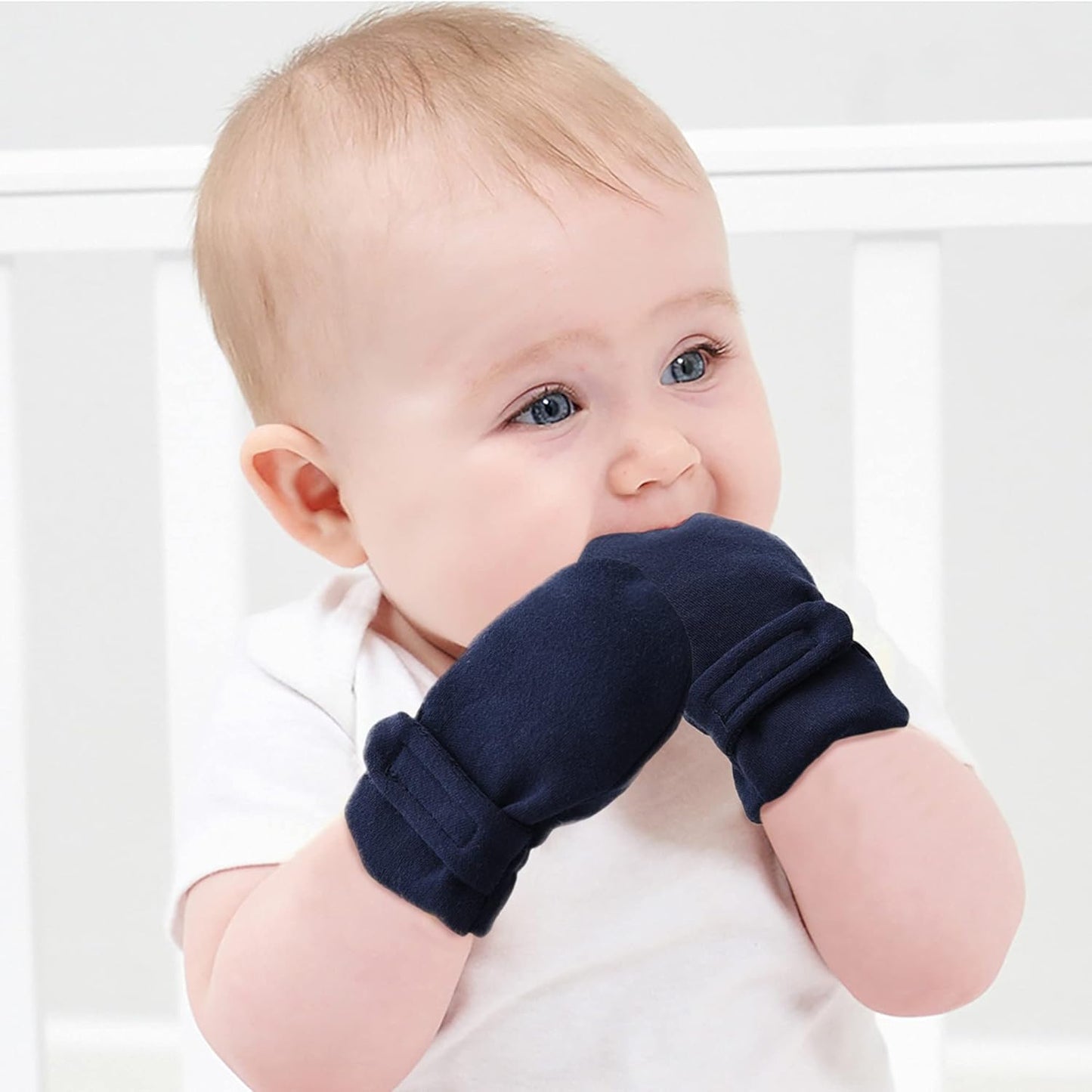 Newborn Baby No Scratch Mittens Stay On, 100% Cotton Breathable, Adjustable Infant Gloves for Baby