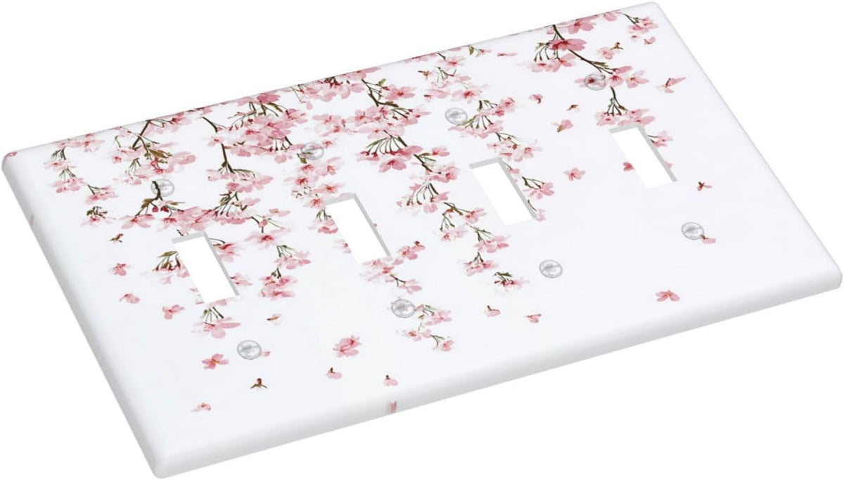 Light Switch Covers Sakura Plant Floral Pink Flowers Quad Toggle Electrical Faceplate 4 Gang Wall