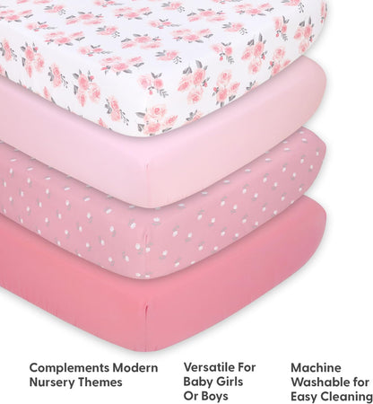 The Peanutshell 4-Pack Fitted Crib Sheet Set - Super Soft & Breathable Baby Girl Crib Sheets