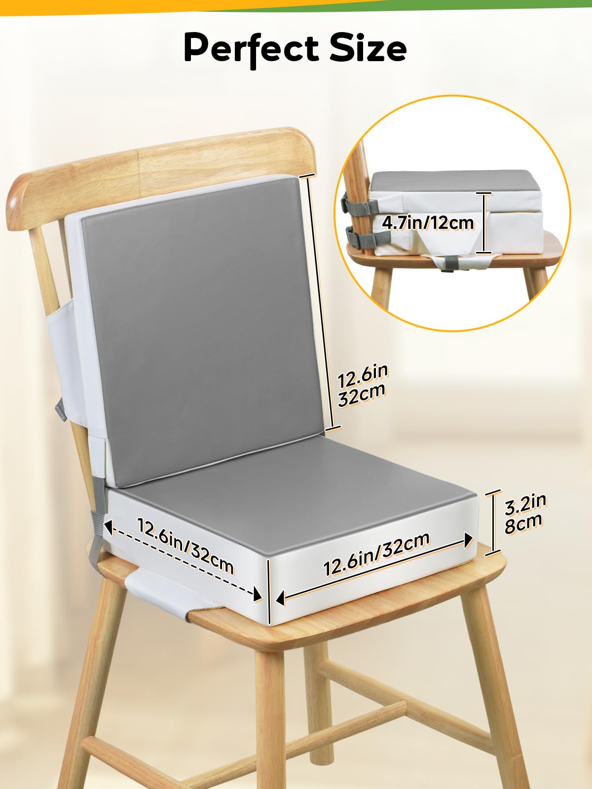Booster Seat for Kitchen Chair - Toddler Booster Seat for Dining Table - PU Washable Double-Safety