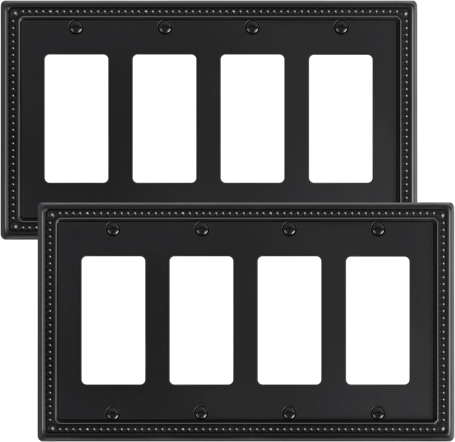 2-Pack Quad Decorator Outlet Cover Plate, Black Pearls Decorative Switch Plates and Outlet Covers