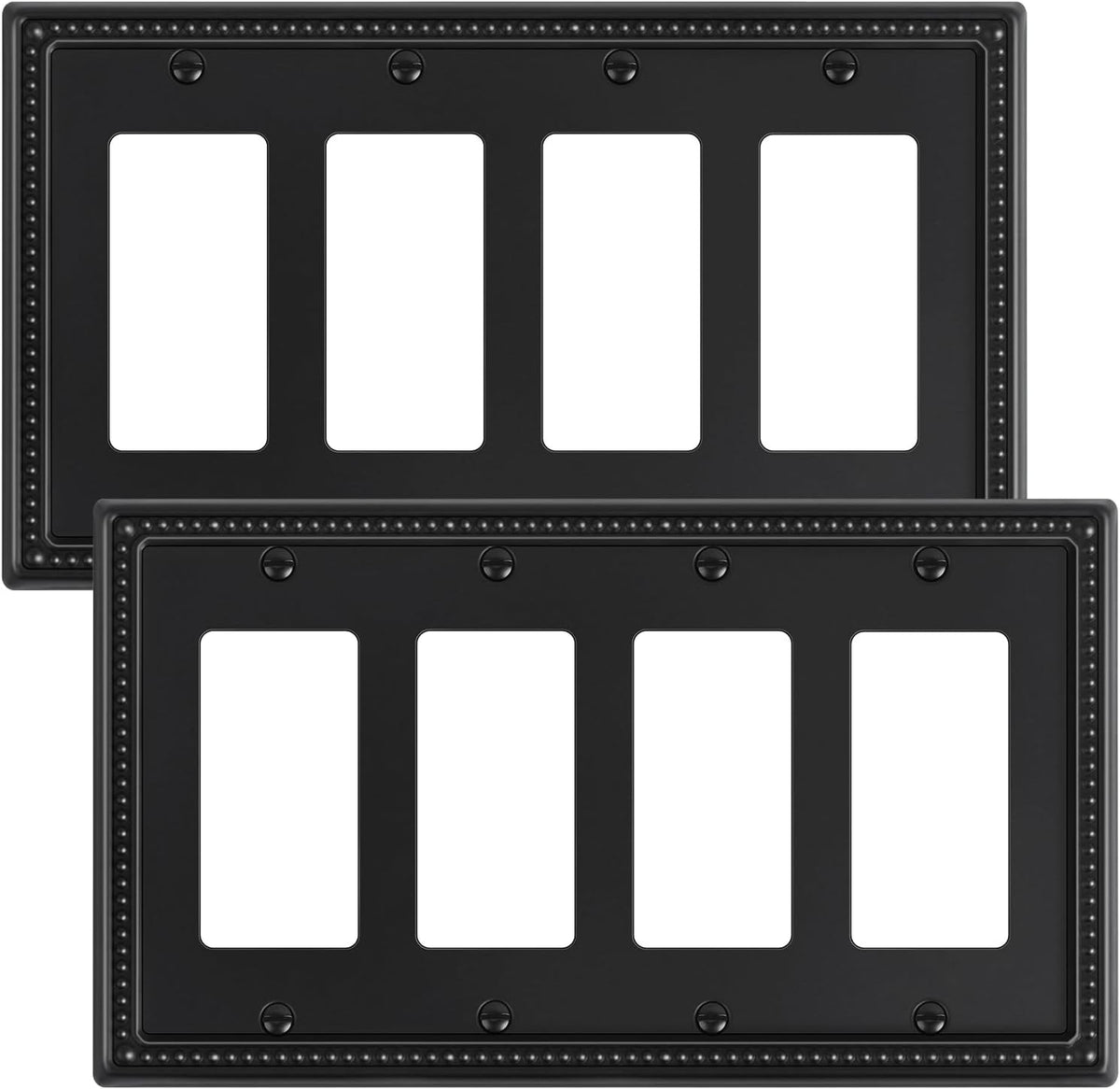 2-Pack Quad Decorator Outlet Cover Plate, Black Pearls Decorative Switch Plates and Outlet Covers