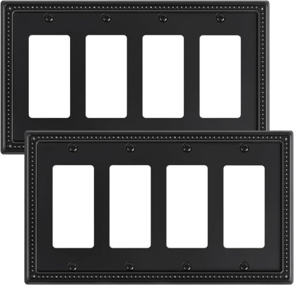 2-Pack Quad Decorator Outlet Cover Plate, Black Pearls Decorative Switch Plates and Outlet Covers
