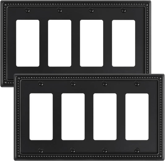 2-Pack Quad Decorator Outlet Cover Plate, Black Pearls Decorative Switch Plates and Outlet Covers